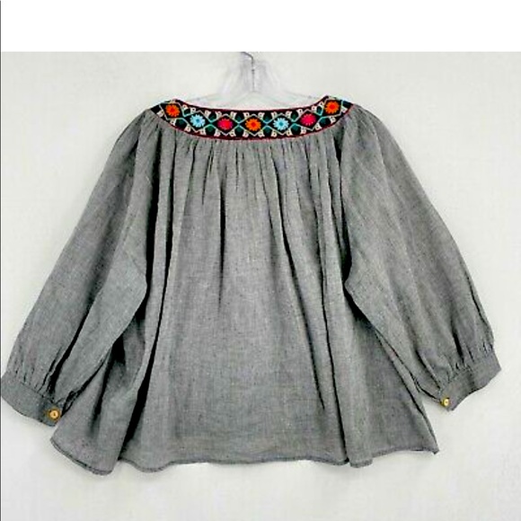 Anthropologie Eri + Ali Boho Embroidered V-Neck Flowy Top Small - Picture 4 of 13